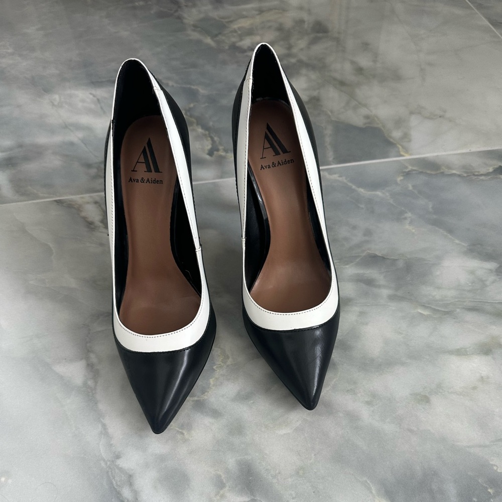 Beautiful Black And White pumps by Ava & Aiden!